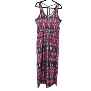 Mountain Hardwear Pink Green Gray Ikat Sleeveless Everyday Perfect Maxi Dress